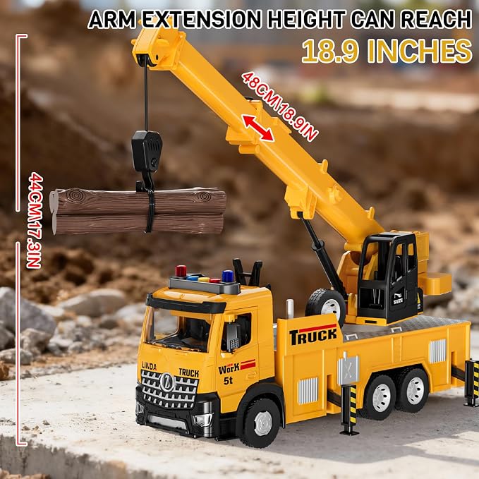 Mobile Crane Tow Truck Toy for Logging Farm Port Shipyard Building Bridge Construction Vehicles Engine Machine City Gravity Lifting Arm Kids Boys Age 3-5 4-7 Years Old Christmas Birthday Easter Gifts