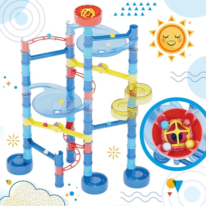 Quercetti Migoga Marble Run Ocean - Set Includes 93 Pieces to Build Tracks, 12 Colored Marbles and Multi-Start for Simultaneous Launches - STEM Toy for Educational Play, for Kids Ages 5 Years +