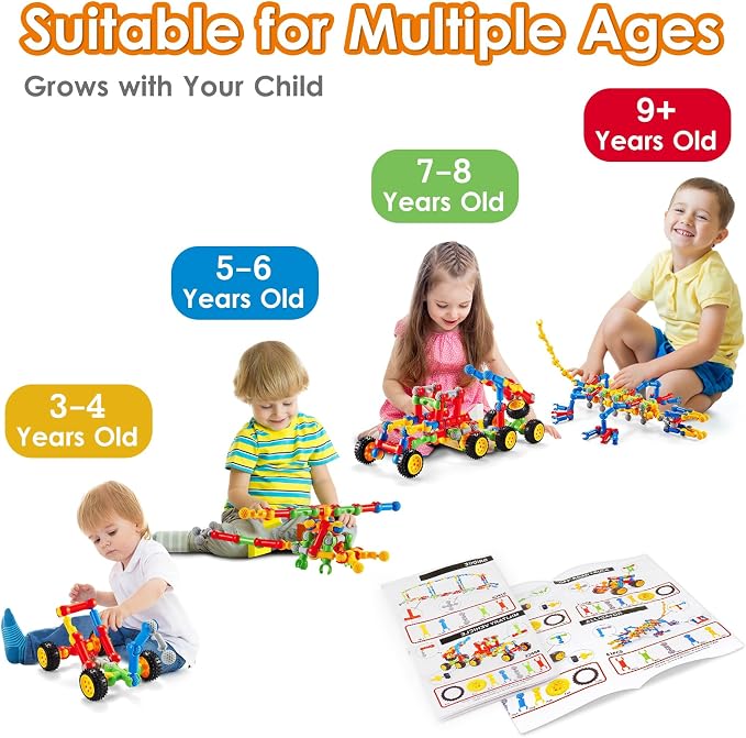 Kids STEM Building Toys for 3 4 5 6 7 8+ Year Old Boy Girl Birthday Gift, 110 Pcs Educational Building Blocks for Kids Ages 3-5 5-7 4-8 6-8, Preschool Stem Kits Engineering Creative Activities Games