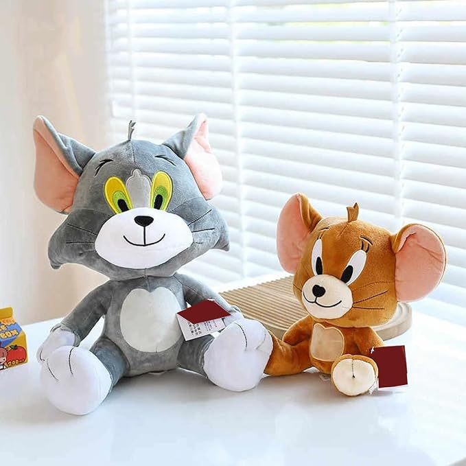 Cartoon Cat and Mouse Plush Toy Set - 7 Inch Sitting Cat & 5 Inch Sitting Mouse Stuffed Animals, Cute Cartoon Plushies for Birthday Party Decorations, Gifts for Girls Boys, Valentine's Day gift
