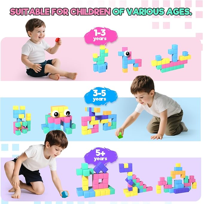 Annexfun 56 PCS Magnetic Blocks - Toddler Girl Toys,Magnetic Cubes Building Blocks,STEM Sensory Autism Toys for Kids Ages 3+ Boys & Girls Birthday Gifts - Classroom Must Haves for Kids
