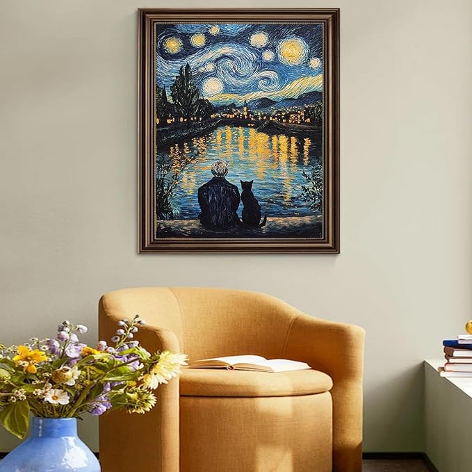 RYMILIE Cat Diamond Art Kits for Adults-Starry Night Diamond Painting Kits for Adults Beginners, 5D DIY Full Drill Round Rhinestone Gem Art Crafts Paintings for Home Wall Decor 12"x16"