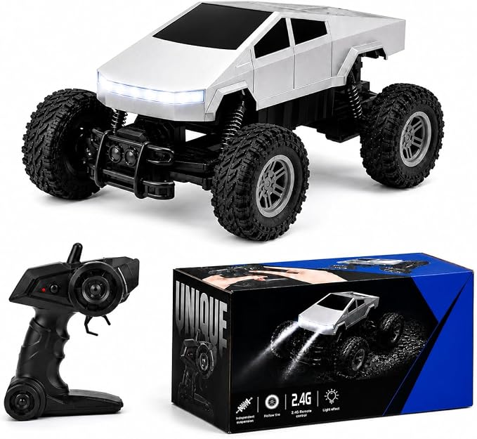 Remote Control Car, 1:18 RC Truck for Kids, 2.4GHz Remote Control Pickup Toy, All Terrain Off Road Vehicle with LED Lights, Silver Truck Gift for Boys Girls Ages 4-12