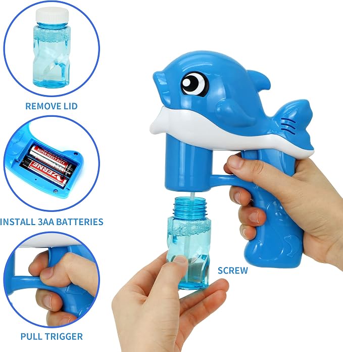 JOYIN 2 Bubble Guns Kit, Whale Automatic Bubble Maker Blower Machine with 4 Solutions for Kids, Party Favors, Summer Toy, Birthday, Outdoor & Indoor Activity