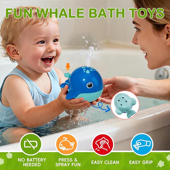Baby Bath Toys for Kids Ages 1-3, Mold Free Toddler Bathtub Pool Water Table Toys for 1 2 3 Year Old Girls Boys, No Hole Floating Animals, Fishing Net Watering Can Tub Toys for Babies 12+ Months
