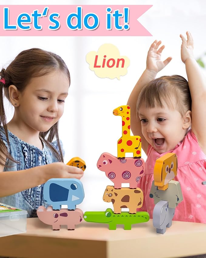 Vaiheng Toys for Toddlers 1-3, Montessori Toys for 1 2 3 4 Year Old Boys & Girls, Toy Age 2-4 0-2 Kids Baby, 1 2 3 Year Old Girls Boys Gifts, Wooden Animal Blocks Stacking Education Puzzles Toy