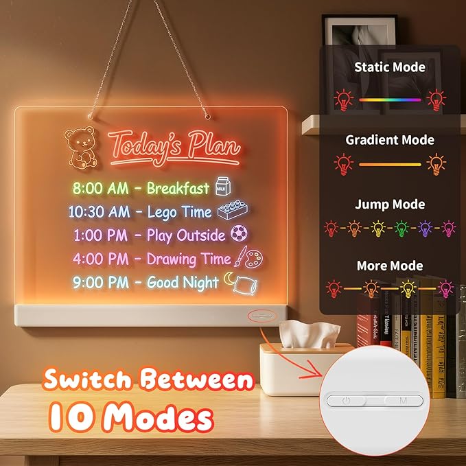 16" LumiBoard LED Drawing Board for Kids - 7 Colors & 10 Modes Rechargeable Acrylic LED Note Board with 7 Markers Cleaning Kit, Birthday Gifts for Kids/Girls/Teens
