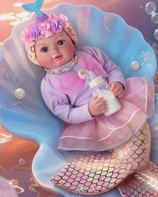 BABESIDE Mermaid Baby Doll Girl, 15-Inch Realistic Soft Baby Dolls with Shiny Mermaid Tail & Accessories, Cute Mermaid Toys for Girls Ages 3+ Kids, Christmas, Birthday