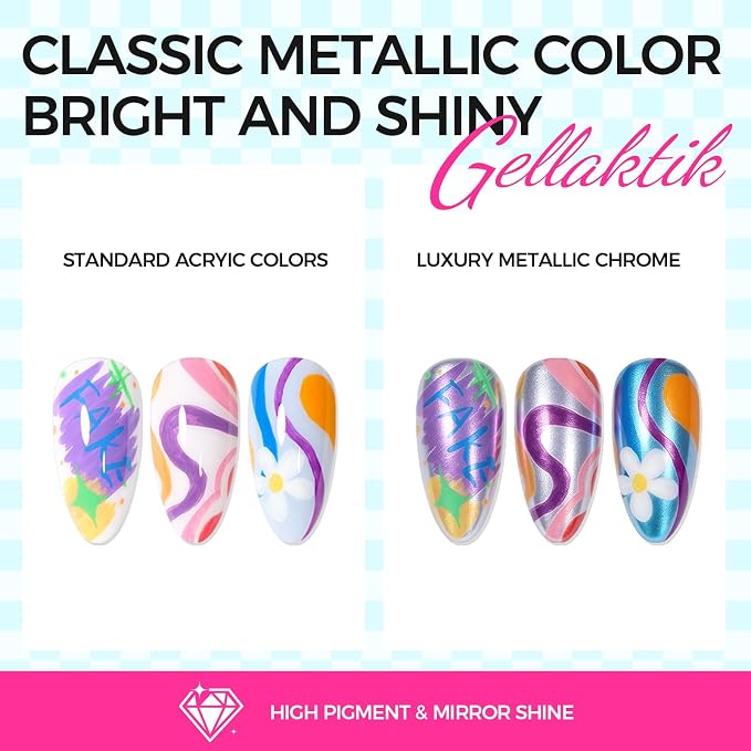 12 Colors Metallic Nail Art Pens Set, 0.5mm Nail Polish Pens Acrylic Paint Markers for Nails, Quick-Drying Glitter Nail Polish Pens for 3D Drawing, DIY Manicure Tools for Home & Salon