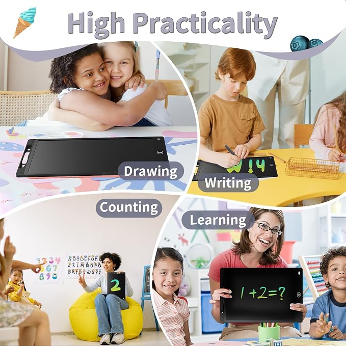 Genialba LCD Writing Board 12 Inches, Colourful Electronic Tablet, Portable Erasable Drawing Board, Graphic Tablet for Children's Games 3 4 5 6 7 Year Old Kid Boys Girls (Black)
