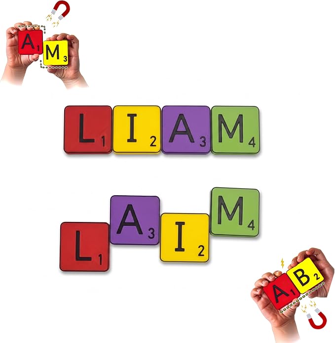 Learn Your Name! Liam. Personalized Self-Correcting Magnetic Tiles. First Birthday, Christmas Stocking, Easter, Educational Toy for Early Learning