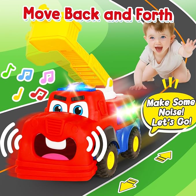 Interactive Talking Fire Truck Toy for Toddlers 1-3, Musical Toy with Realistic Sirens & Sounds & Lights, Recording Repeating Learning Toy, Car Toddler Toys for 2 Year Old Boy Girl Birthday Gifts
