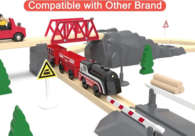 Battery Operated Train for Wooden Track, Motorized Train for Toddlers 3+ Years Old, 3Pcs Trains Toy Set Electric Trains Compatible with Thomas, Brio, Chuggington, Melissa and Doug