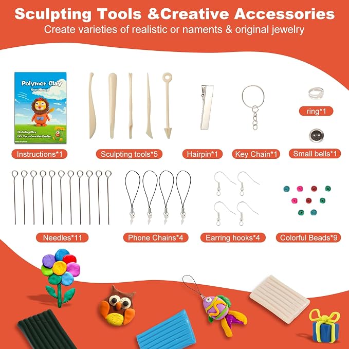 CiaraQ 28-Color Polymer Clay Oven Bake Modeling Kit for Kids & Artists | Non-sticky & non-toxic. 1.7 lb. With sculpting tools. Classroom & Home Use. Fun gift for Kids & artists. Ages 4+.