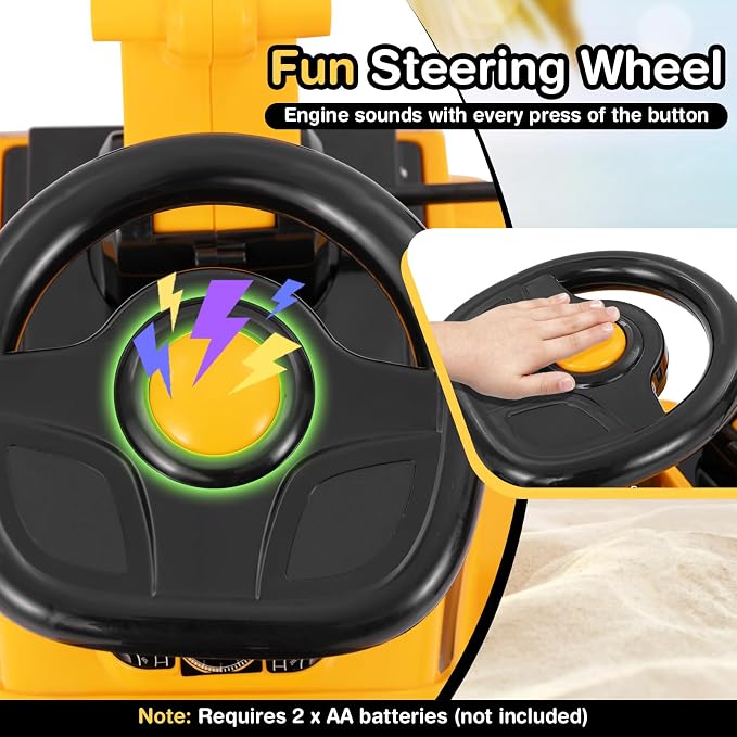 Costzon Ride On Bulldozer, Sit and Scoot Ride on Push Car for Toddlers with Helmet, Front Loader Shovel & Engine Sound, Under-seat Storage, Anti-Rollover Device, Kids Construction Truck, Gift