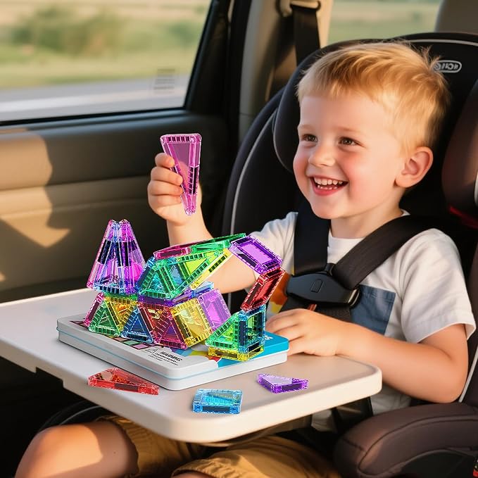 40 Pieces Magnetic Tiles for Kids Ages 4-8, Travel Magnetic Building Blocks Set with Iron Box, STEM Outdoor Kids Toys Gift for Boys & Girls 3+ Year Old, Pocket-Sized Classroom Must Haves