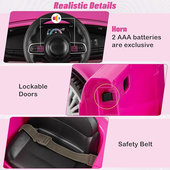 OLAKIDS Push Car for Toddlers, 3 in 1 Licensed Fiat 500e Baby Sliding Walking with Parent Control Handle Adjustable Canopy Footrest, Kids Ride on Toys with Horn for Boys Girls (Pink)