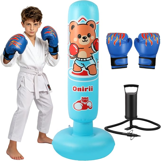 Onirii Kids Inflatable Punching Bag | Large Stable Kids Inflatable Boxing Bag Toy Set with Gloves for Boys & Girls Age 3-12 for Taekwondo,MMA and Practicing Karate