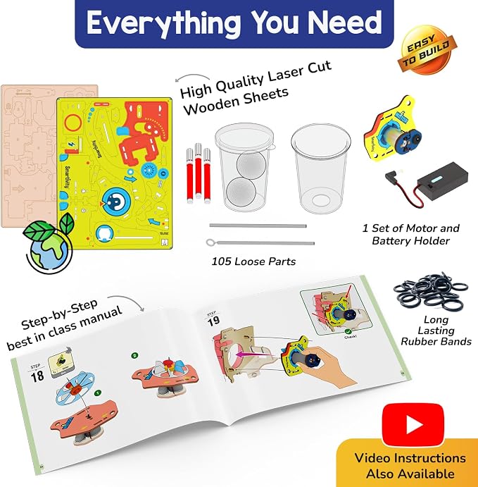 Smartivity 10-in-1 Motor Powered STEM Kit for Kids | Build 10+ Electronics Projects - Bubble Launcher, Spinner & More | DIY Science Engineering Toy | Birthday Gift Boys & Girls 6 7 8 9 10 11 12