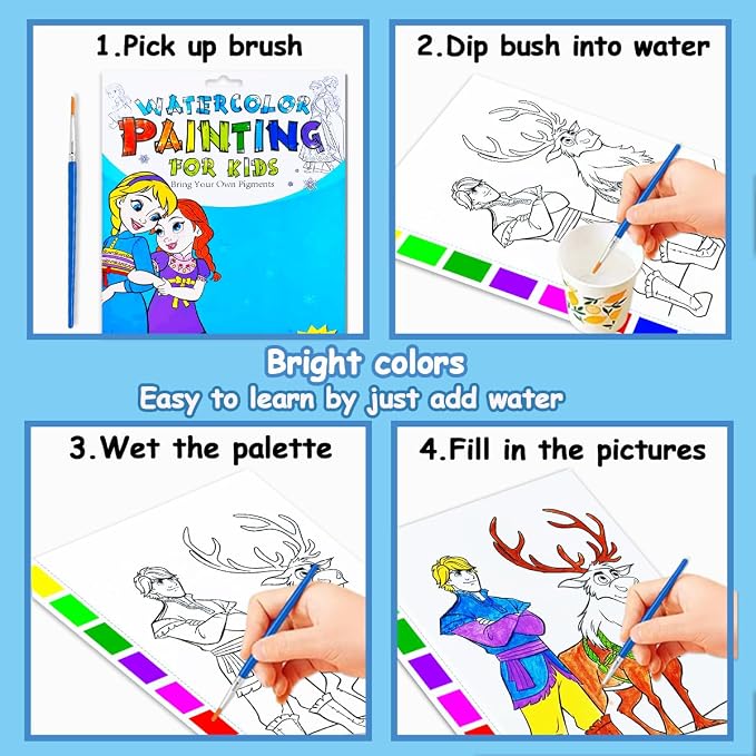 Watercolor Coloring Book for Kids, Paint with Water- Magic Paint Set Water Painting Book for Toddlers- Arts and Crafts Kit for Girls Boys Travel Activities -Stocking Stuffers for Kids