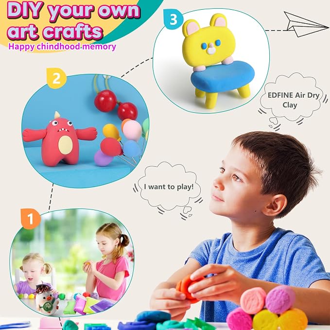 EDIFON Air Dry Clay Kit, 36 Colors Modeling Clay with Tools, Ultra Light, Safe and Non-Toxic, Ideal Gift for Kids (36 Colors+ Tools)