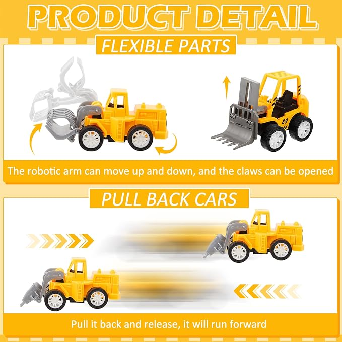 36 Pcs Construction Party Favors for Boys, Mini Construction Vehicles Children's Day Gift, Mini Pull Back Cars Excavator Toys Small Trucks Bulk for Kids Girls Birthday Cake Toppers (Full Set)