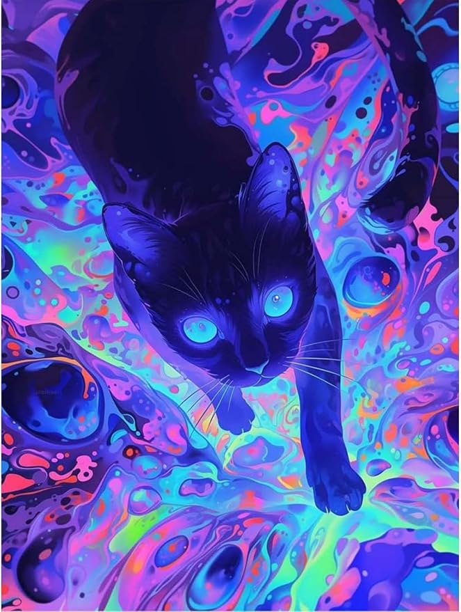 RYMILIE Black Cat Diamond Art Kits for Adults, DIY Cat Diamond Painting Kits Round Diamond Dots for Adults,5D Full Drill Painting Kit Art and Crafts for Adult Home Wall Decor 12x16inch