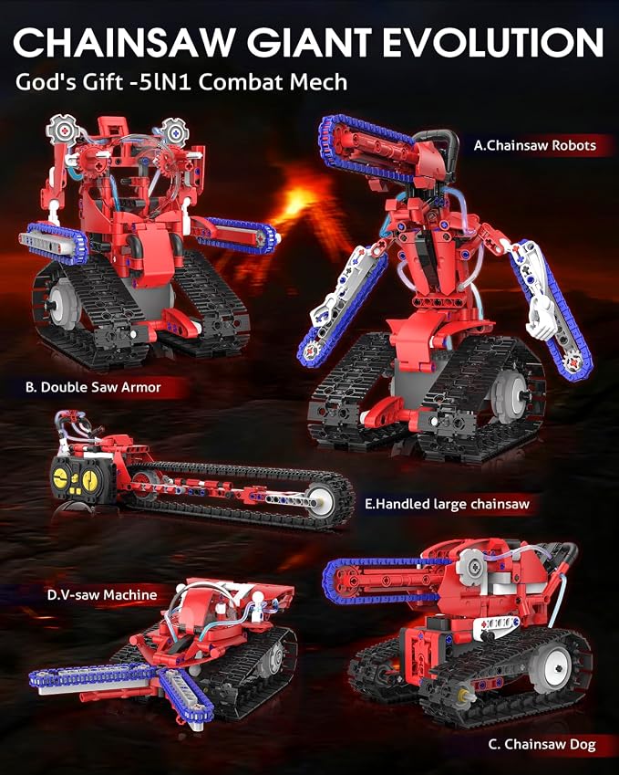 STEM Robot kit for Kids Ages 8-12, 5 In1 Science Building Blocks Kit | Remote & App Control Chainsaw Robot Toys, Technic Engineering Construction Sets for Kids 8 9 10 11 12 13 (429PCS)