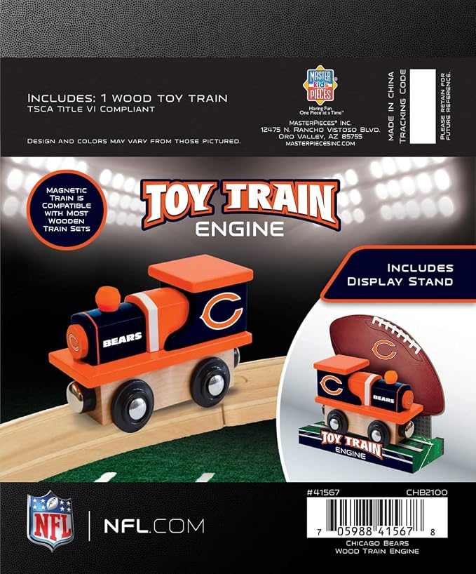 MasterPieces Wood Train Engine - NFL Chicago Bears - Officially Licensed Toddler & Kids Toy, Black