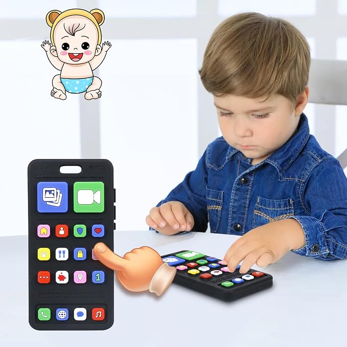 Baby Silicone Teething Toys, Phone and Keyboard Teether Toys for Toddlers 3-18 Months, Boys Girls Babies Teething Toy, Baby Chew Toy, Freezer BPA Free (PhoneKeyboard)