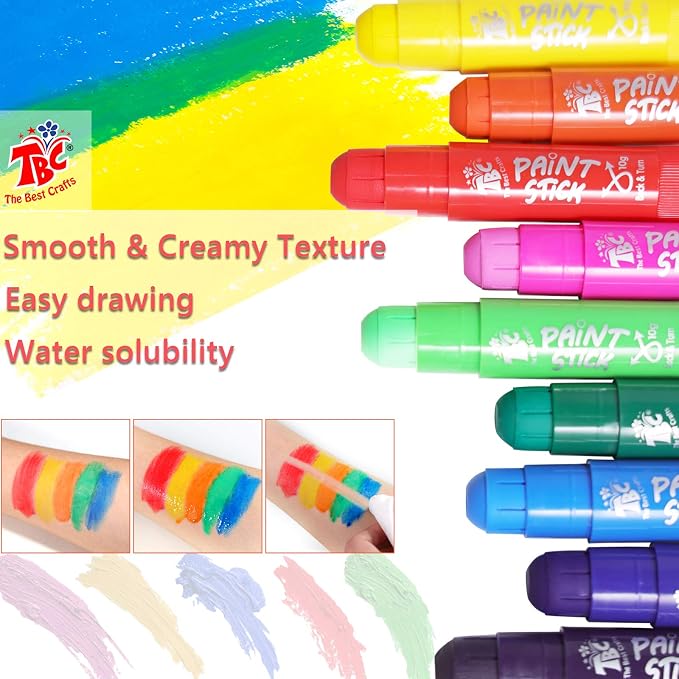 TBC The Best Crafts Paint Sticks for Kids Ages 2-8, 12 Classic Colors, Washable, Non-toxic, Tempera Paint Sticks for Crafts, Art Supplies, and Birthday Gifts