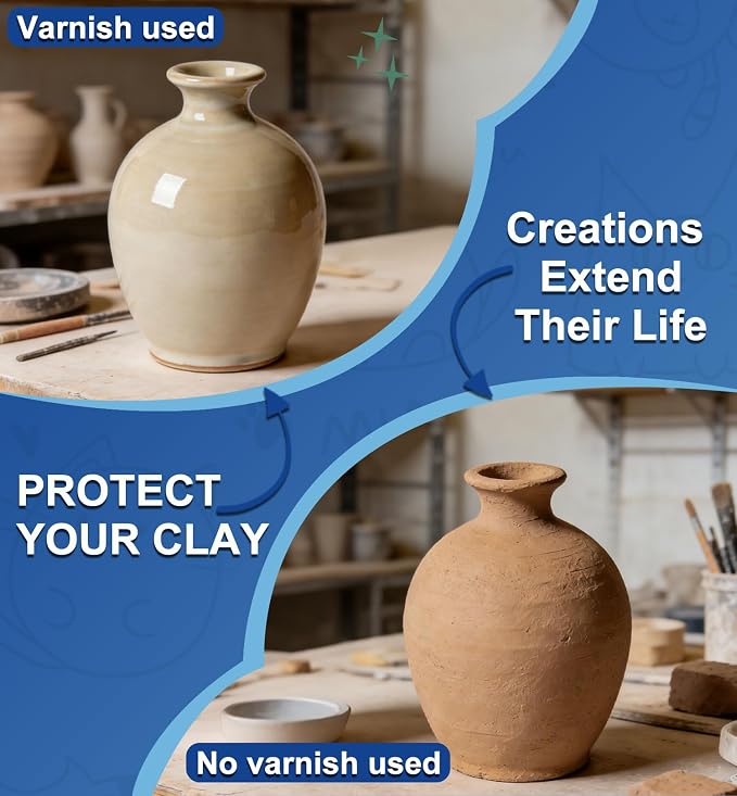 100ml Air Dry Clay Glaze, Air Dry Clay Varnish for Pottery, Air Dry Clay Sealant Prevent Cracking, Scratching & Wear for Clay, Ceramic, Paintings, Plaster, and Crafts (Gloss)