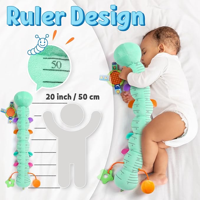 LIGHTDESIRE Baby Toys 6-12 Months Musical Caterpillar,Infant Toys Stuffed Animals with Ruler Design Mirror,Pull String,Crinkle&Rattles,Teething Toys for Tummy Time, Boy Girl Gifts 0-12 Months(Blue)