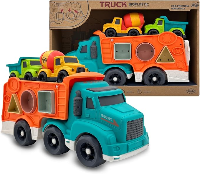 Aigitoy 3 Pcs Toddler Car Toys for 1-3 Years Old, Construction Vehicle Toys Carrier Tuck Set Includes Dump Truck, Mixer Cement, Shape Sorter, No BPA, Phthalates, PVC, Christmas Birthday Gifts for Kids