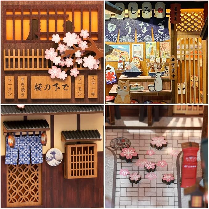 CUTEBEE Book Nook Kit - DIY Miniature House Japanese Sakura Dollhouse Kit for Adults, Booknook Tiny House Bookshelf Decor 3D Wooden Puzzle, Gifts for Family, Friends (Under the Sakura Tree)