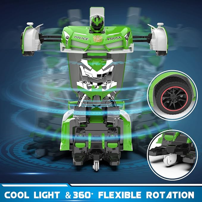 FDJ Remote Control Car - Transform RC Cars, 2.4Ghz 1:18 Scale Transforming RC Drift Car with Flashing Lights, One Key Deformation 360 Degree Rotating Drifting Remote Control Car for Boys Age 4-7 8-12