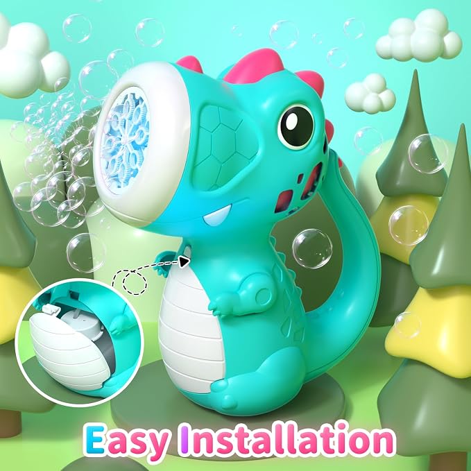 Bubble Machine Wand for Boys Girls, Dinosaur Bubble Machine Maker Blower Toys with Light & Music, Toddler Outdoor Toys for 2 3 4 5 Year Old Boy Girl Birthday Gifts Bubble Solution - Blue