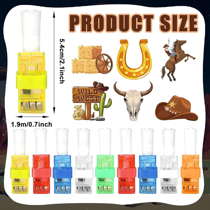 36 PCS Western Party Favors Cowboy LED Light Up Finger Lights, Glow in the Dark Wild West Party Finger Flashlight Bulk for Last Rodeo Goodie Treat Bags Stuffers Vintage Cowgirl Birthday Party Supplies