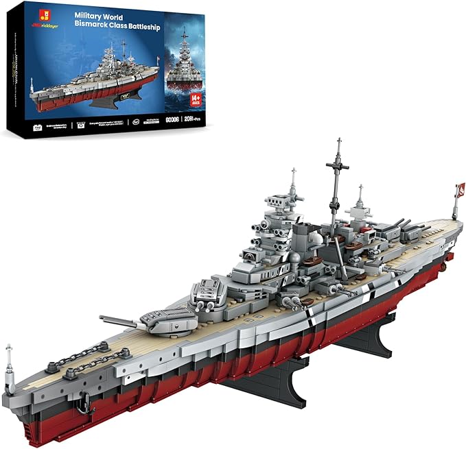 JMBricklayer Battleship Building Block Set 60006, Military Warship Toys Bismarck Class Battle Ship Boat Kit, Collectible Display Sets for Adults, Army Toy Gifts for Adults