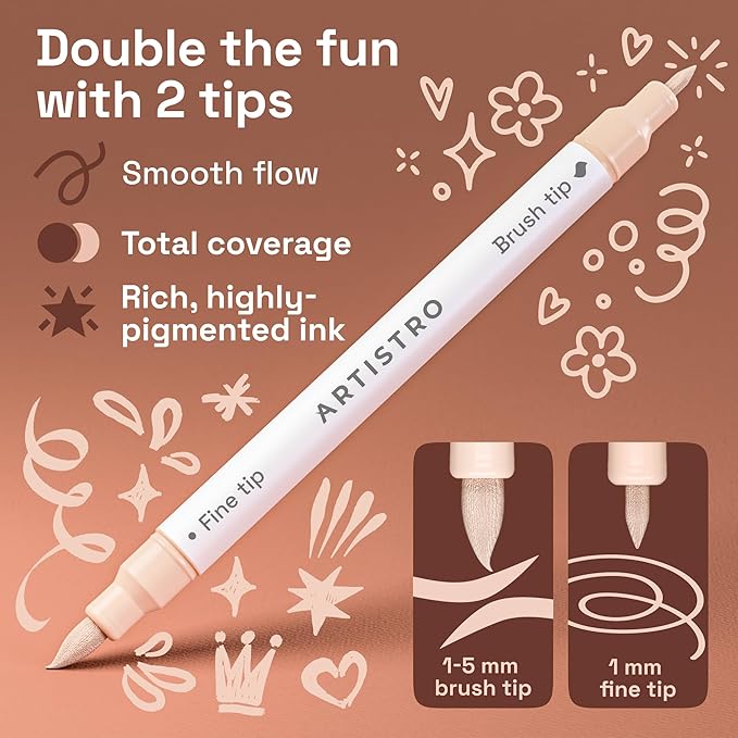 ARTISTRO 24 Skin Tones Acrylic Paint Markers - Paint Pens for Drawing - For Fabric, Rock, Glass, Wood, Molds - Arts & Crafts Gift for Adults, Teens, Kids, Classroom Must Haves & School Supplies