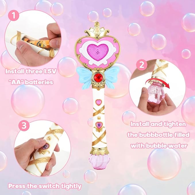 Automatic Bubble Wand for Toddler Kid Princess Toy Age 1 2 3 4 5 6 7 8 1yr Year Old Little Girl Gift Mover Maker Blower Machine Outdoor Juegos Juguetes Burbujas Niñas Easter Pink