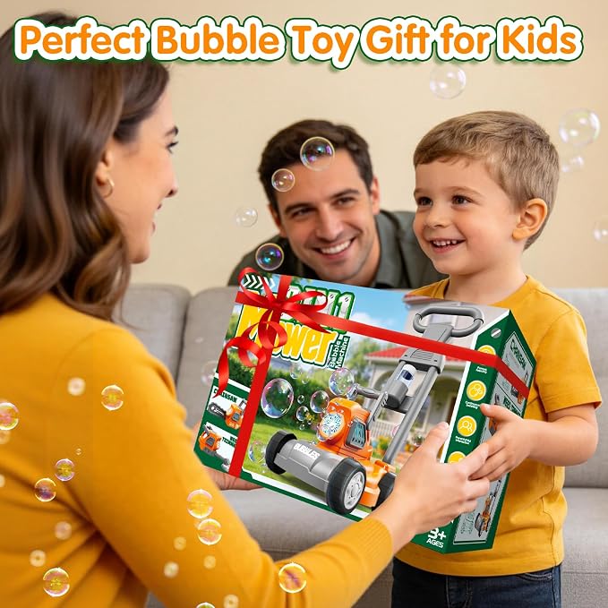 Bubble Lawn Mower for Kids,3-in-1 Bubble Machine Blower Toy Ages 3-8 Green | Automatic Bubble Blower,10 Solution Packs,Pretend Gardening Play,Push Toy for Toddlers,Summer Outdoor Gift for Boys and Girls