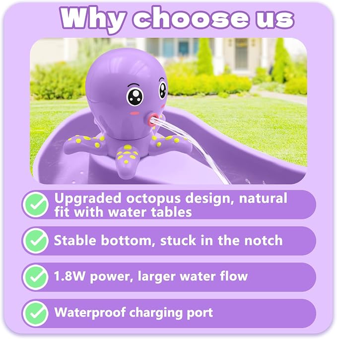 Intoypad Water Table Pump, Octopus Battery Powered Water Pump for Water Table 3 Hours Non-Stop Fun Summer Outdoor Water Toys Outside Water Play Table Accessories for Toddlers Kids (Purple)