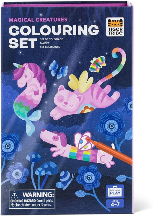 Tiger Tribe Coloring Set - Magical Creatures, Activity Set for Kids, incl. Stickers & Markers Portable Storage Box, Perfect for Travel, Great Gift
