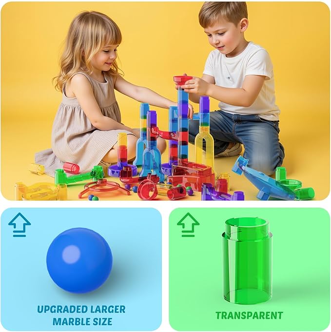 MaxTronic Marble Run kit, 109 Pcs Marble Maze Race Building Blocks Toy Game & STEM Learning Toys Christmas Birthday Gift for Kids Aged 3-12