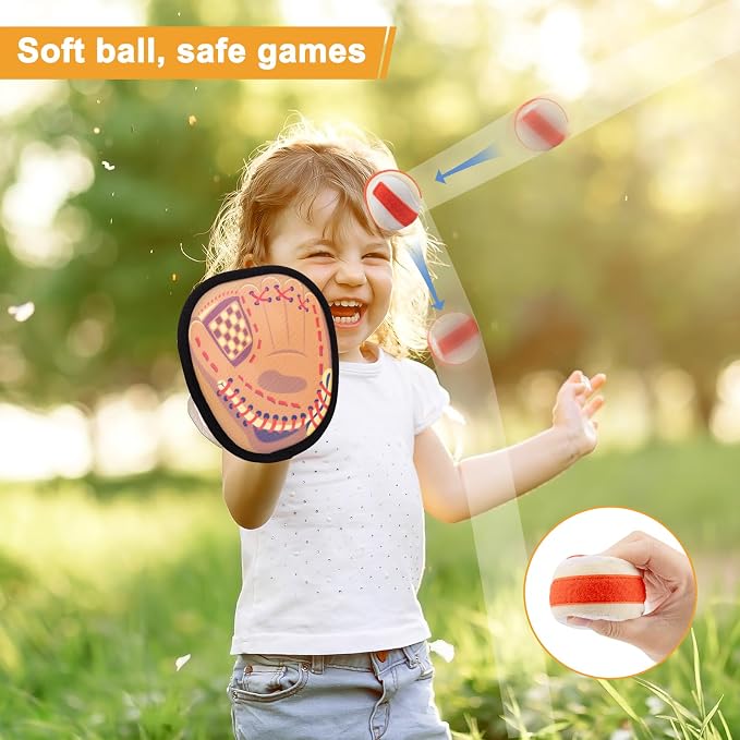 Toss and Catch Ball Game with Soft Balls & Sticky Baseball Gloves - Toys for Indoor, Outdoor, Yard, Beach, Pool, Camping - Birthday Gift for Boys, Girls, Toddler, Kids Ages 3-12 - Brown