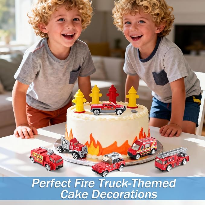6 Pack Diecast Fire Truck Vehicle Toy - Mini Car Metal Model Toy Set - Kids Fire Engine Emergency Vehicles Set for Boys Girls - Gifts for 3 4 5 6 7 Year Olds
