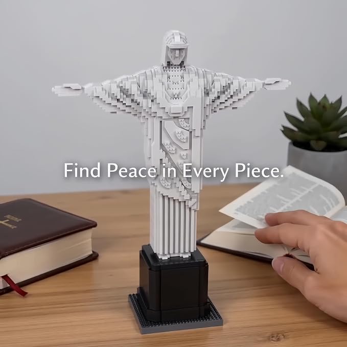 18 Inch Jesus Christ Redeemer Cross Micro Building Blocks - 2700 Pieces Serene Religious Figure, Mindful Stress Relief Hobby, Ideal Christian Gift for Home Decoration & Hobbyists