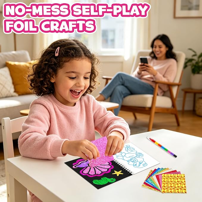FUNNYB&G Foil Art Party Favors for Kids - 24 Pack Foil Art Crafts Kits Coloring Books, Goodie Bag Stuffers Party Favors for Kids 4-8 8-12, Bulk Birthday Classroom Prizes Girls Boys Gifts (Mermaid)