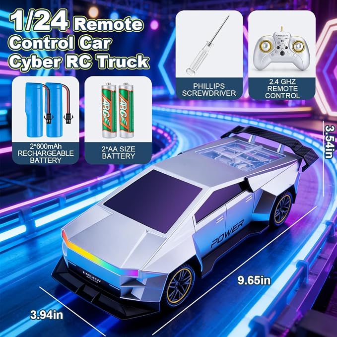 Remote Control Car，All Terrain 2.4GHz RC Truck for 3-12 Year Old Boys, Electric Vehicle RC Car with LED Lights for Kids, Birthday Gifts for Kids (Silver)